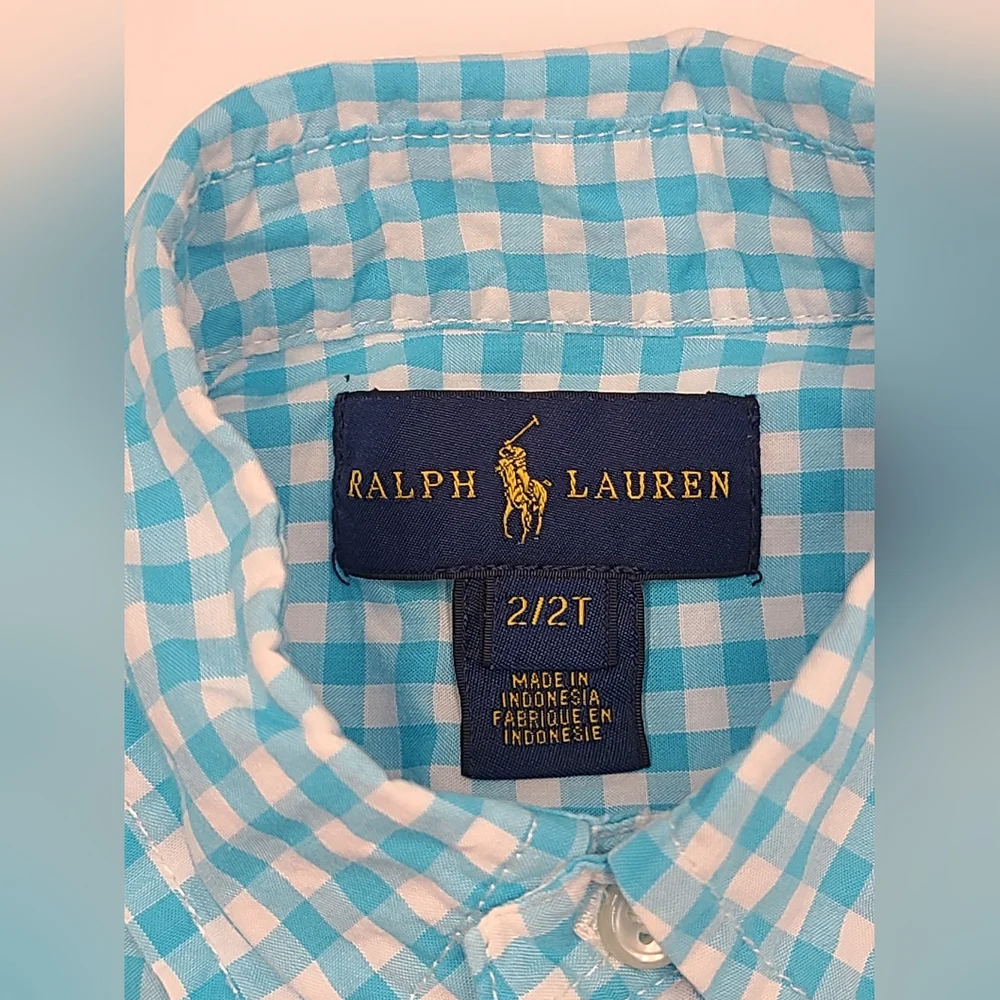 Ralph Lauren toddler boys' blue check button down size 2T